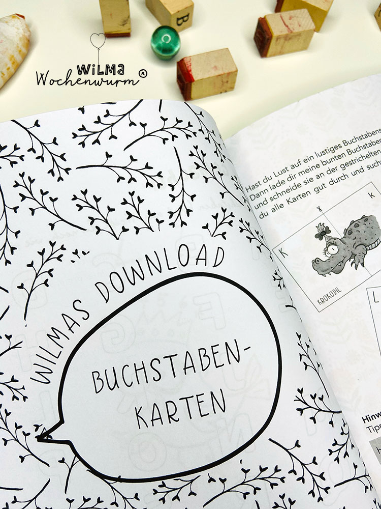 Lerngeschichten mit Wilma Wochenwurm das wurmstarke Vorschulbuch Buchstaben lernen ABC Buchstabenkarten Download Kita Kindergarten Grundschule Susanne Bohne