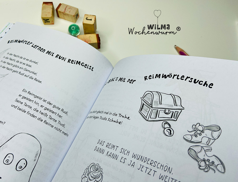 Lerngeschichten mit Wilma Wochenwurm das wurmstarke Vorschulbuch Reimwörter Reimen Rudi Reimgeist Susanne Bohne