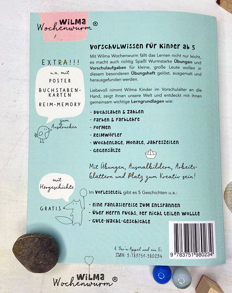 Lerngeschichten mit Wilma Wochenwurm das wurmstarke Vorschulbuch Rückseite Klappentext Susanne Bohne