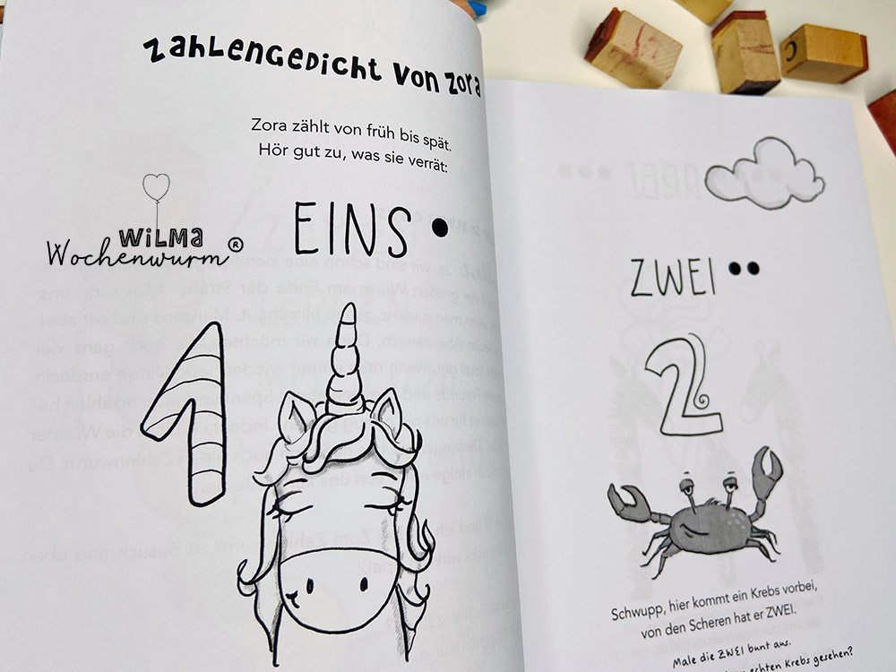 Lerngeschichten mit Wilma Wochenwurm das wurmstarke Vorschulbuch Zahlen lernen Kita Kindergarten Grunschule Susanne Bohne
