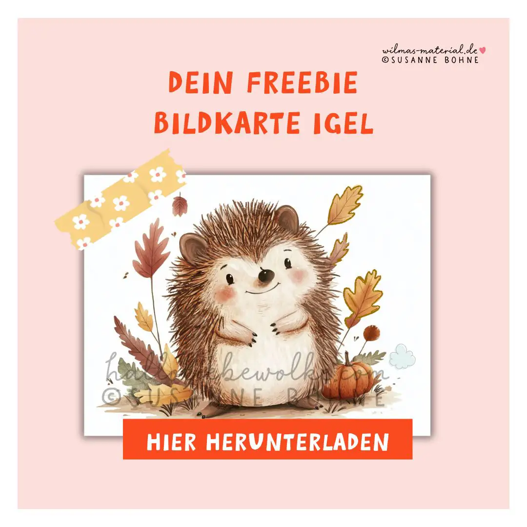 Bildkarte Igel zur Bewegungsgeschichte Herbst von Wilma Wochenwurm